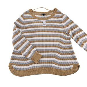 Lane Bryant Womens Striped Sweater Size 18/20 Cotton‎ Blend Brown & White NWT